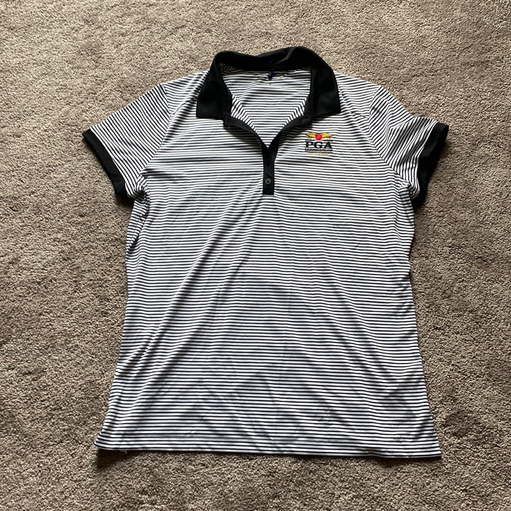 Nike Golf Dri-Fit Black White Striped Polo Shirt Size XL PGA Championship